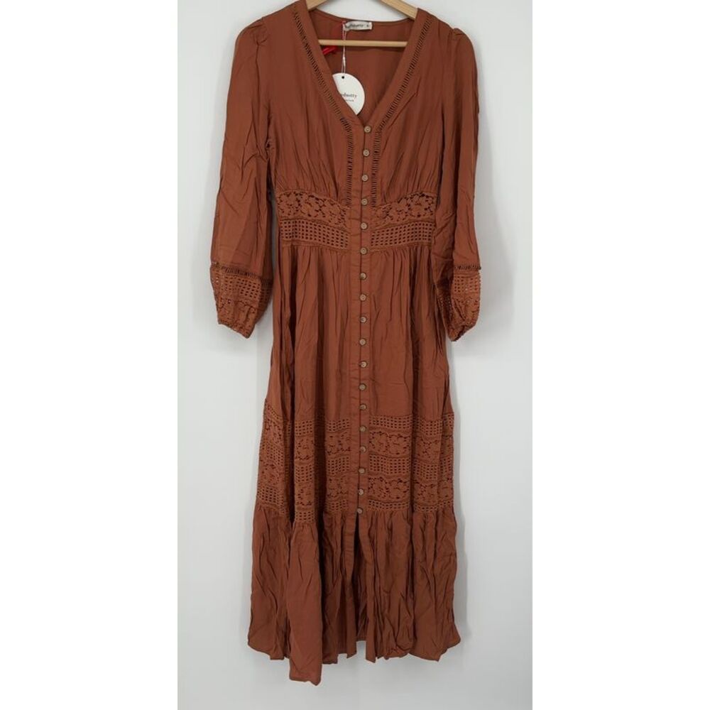 Rusttydustty Button-Front Maxi Dress in Rust